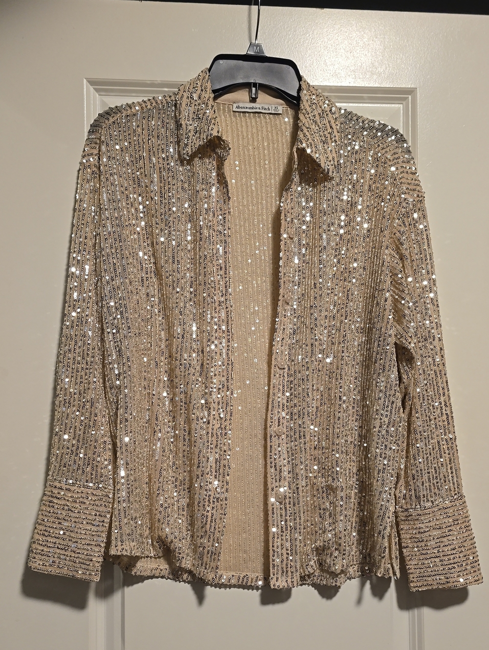 Abercrombie & Fitch Beige Sequin Button Down Cardigan